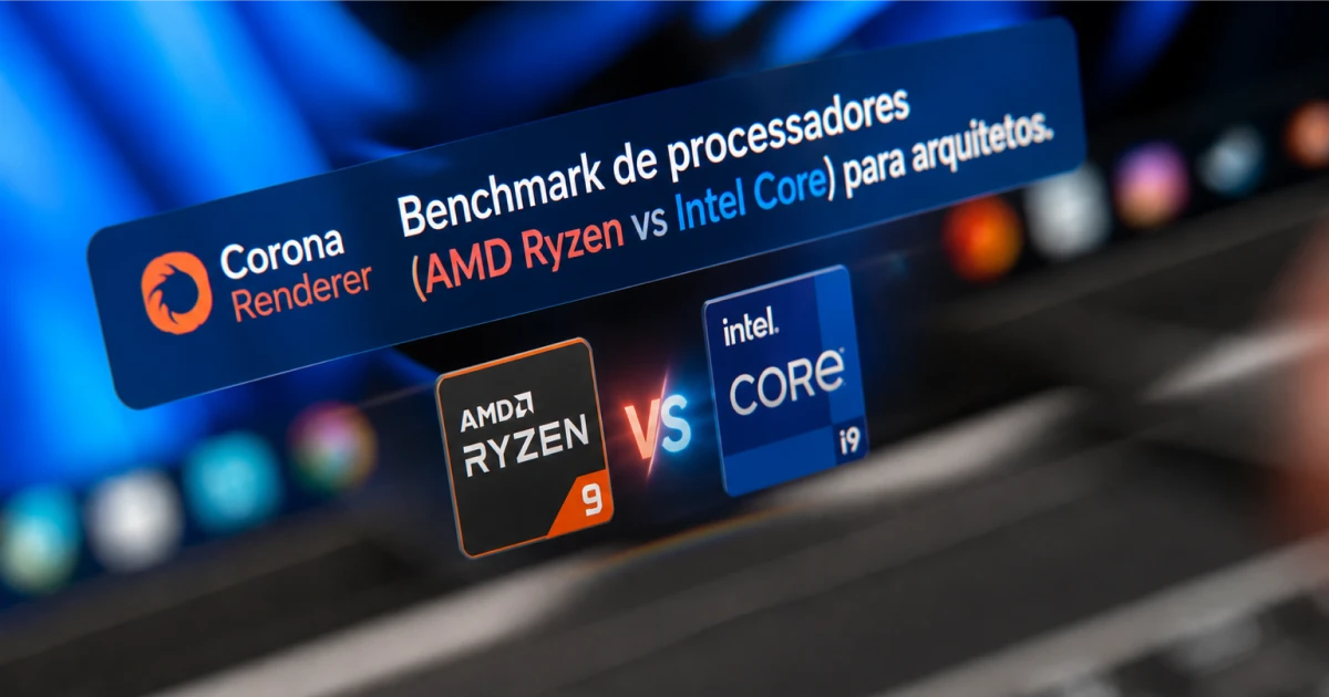 Corona Renderer: Benchmark de processadores (AMD Ryzen vs Intel Core) para arquitetos.